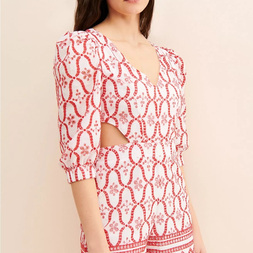 Eyelet Red and White Patterned Romper - Size M